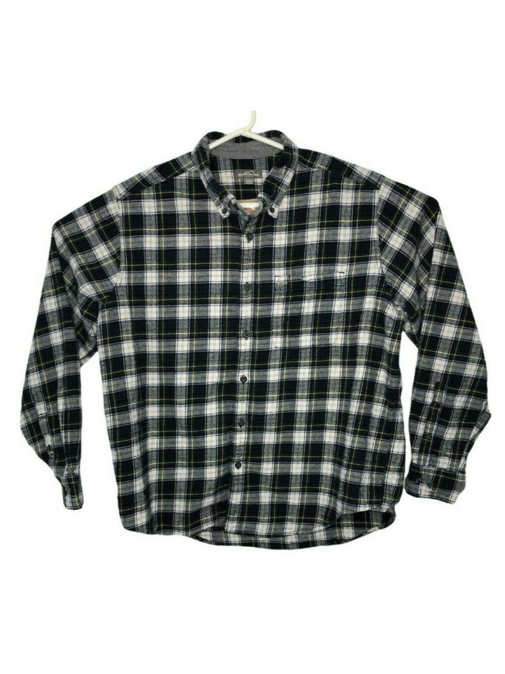 Eddie Bauer Button Down Flannel Shirt Mens XXL Plaid Navy Blue Yellow Cotton